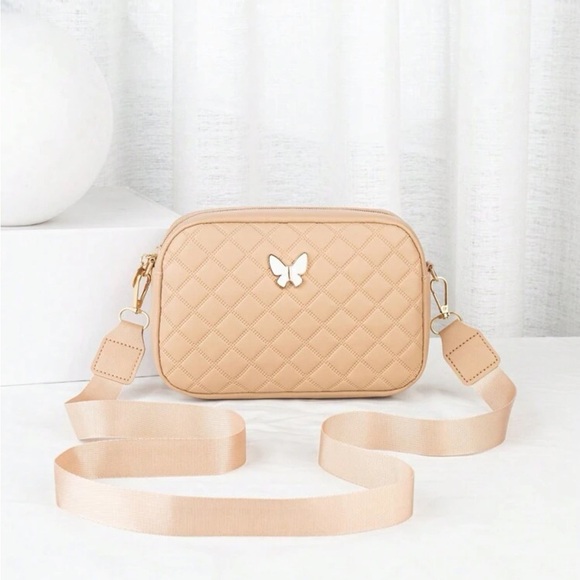 Handbags - ⚠️Clearance Quilted Apricot Crossbody Bag With Butterfly Charm